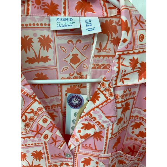 Sigrid Olsen Sleepwear 2 piece short lounge set pink red tropical notch NWT - Picture 9 of 10